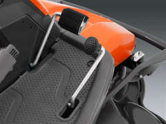 Husqvarna R320 AWD rider lawnmower view of drive pedals